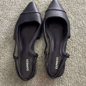Express Black Pointed Slingback Flats with Thin Strap